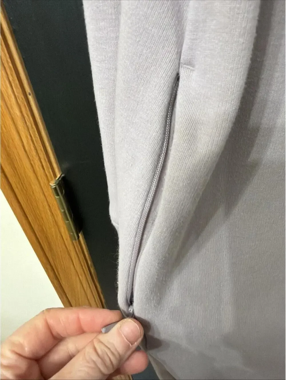 Athleta Cozy Karma Sweatshirt Dress Lilac Fleece Lined Thumbholes Women M Pocket - Picture 5 of 9